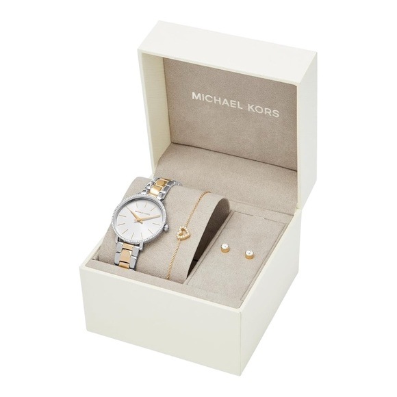 Michael Kors Women's Pyper Two-Tone 32mm Watch and Jewelry Gift Set MK1041. NEW - Picture 1 of 6